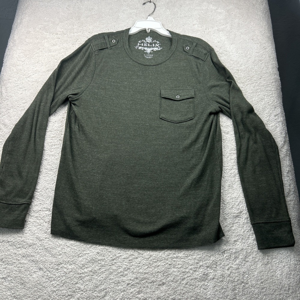 Helix Olive Green Thermal Long Sleeve Shirt Chest Pocket and Epaulettes‎ Sz L